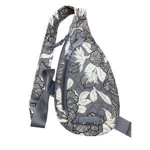 Vera Bradley Gray & White Floral Quilted Crossbody Sling Bag Adjustable Strap